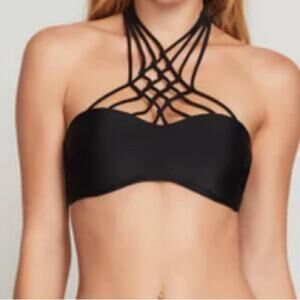 Volcom Simply Solid Braided High Neck Bandeau Bikini Top Black Sz Medium NWT